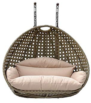ISLAND GALE® Elegant Double SEAT Wicker Swing Chair. Suit Your OWN Hanging Convenience. (Latte/Cream) This is Chair and Cushion ONLY. Hanging Stand is NOT Included!Base and Poles are Not Included.
