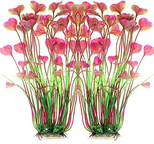 ALEGI Aquarium-Dekoration, Kunststoffpflanzen, groß, künstliche Pflanzen, Dekoration, Ornament, sicher für alle Fische, 40,6 cm, 2 Stück (rot, 2 Stück)