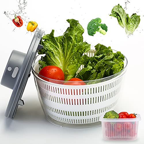AHOSOUTLY Essoreuse à salade électrique, rotatif automatique à salade, essoreuse à laitue rechargeable, séchage rapide, légumes, fruits, laitue, 4,2 l, avec bol sans BPA (gris)