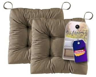 Traumnacht Premium Stuhlkissen Sitzkissen 2er Set 38x40x7 cm | Baumwollbezug | Weich & formstabil | Öko-Tex Zertifiziert | Deutscher Qualitätsstandard | Taupe