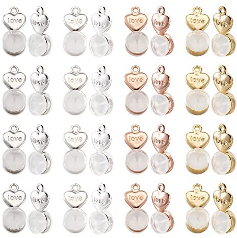 Bestewelry 20 tuercas de silicona en forma de corazón con hallazgos de latón platino y plata para pendientes con bloqueo para orejas sensibles, aretes y pendientes, D, Poliamida