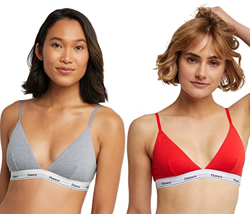Hanes Damen Originals Triangel-Bralette, atmungsaktive Stretch-Baumwoll-BHS, 2er-Pack, Medium