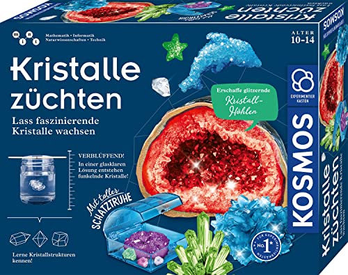 KOSMOS 645601 Kristalle züchten - Lass faszinierende Kristalle wachsen - Komplett-Set, glitzernde Blitzkristalle, Schatztruhe, Deko, Experimentierkasten - Kinder ab 10-14 Jahre