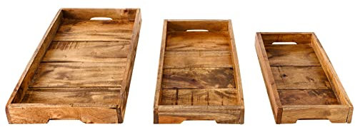 riess-ambiente.de Massives 3er Set Tablett Hemingway 45cm recyceltes Mahagoniholz Handmade Servierbrett