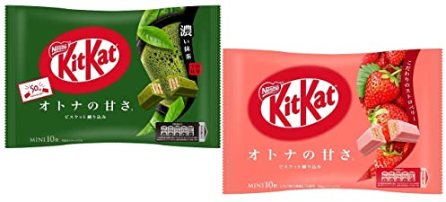 Kitkat Japan, Strawberry Fraise & Deep Matcha Flavors Set, Barre Chocolatée Kit Kat Japonais, Ensemble de 2 Packs