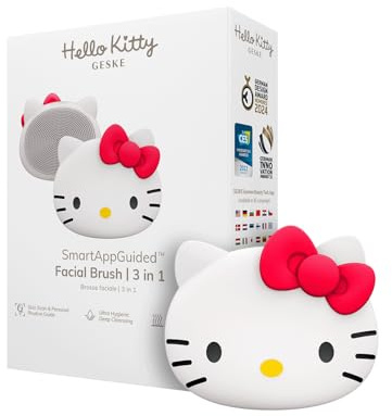 GESKE Cepillo facial Hello Kitty SmartAppGuided | 3 en 1 | Silicona limpiadora de la piel | Cuidado de la piel de rutina | Limpieza suave | Limpiador facial