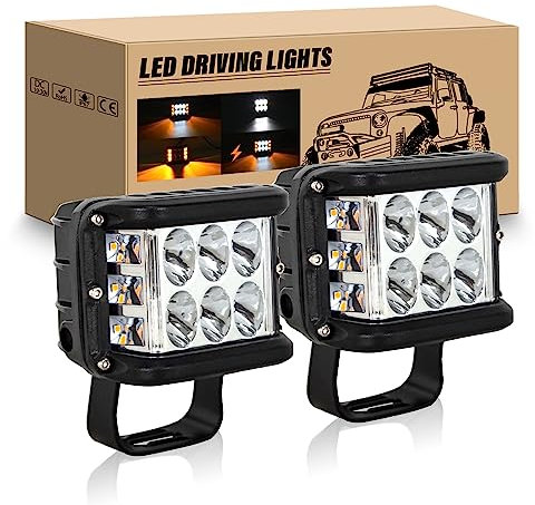 RIGIDON 2Pcs 4 pouces 10cm 60W phare de travail led 12V 24V, stroboscopique lampe de travail led, projecteurs lumière spotlight feux antibrouillard pour offroad Voiture camions SUV 4x4 tracteur