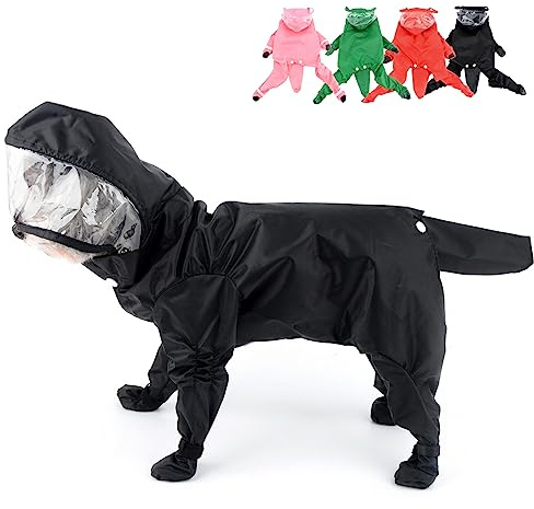 Zunea Wasserdichter Hunderegenmantel mit Kapuze für kleine Hunde Welpen Regenponcho Overall mit Regenstiefeln Vierbeiner Slicker Regenschutz Regenbekleidung Haustier-Regenjacke Regenmantel Schwarz S