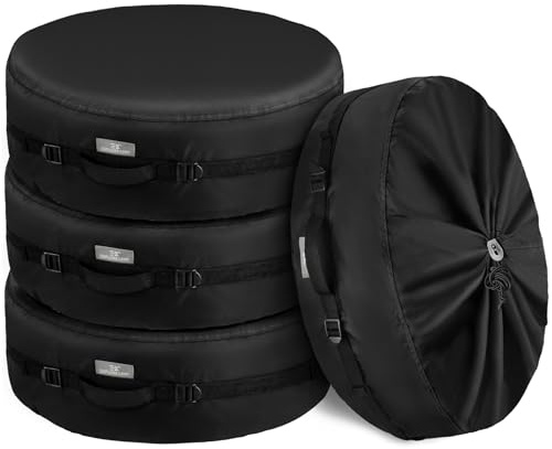 Explore Land Seasonal Tire Cover - Spare Tire Bag with Handle, Heavy Duty Winter Wheel Storage Tote Against Dust and Scratches, 4 Pack (Fits Diameters 32''-34.75'', Black)