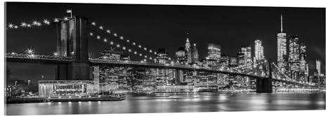 Posterlounge New York City Night Skyline Acrylglasbild | 90 x 30 cm von Melanie Viola Schwarz-Weiß Wandbilder Wanddeko