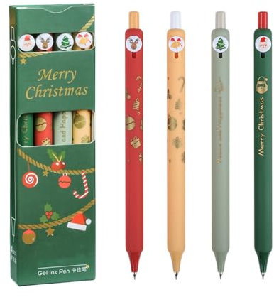 Shulaner Gelschreiber Weihnachten, 0.5mm einziehbare Rollerball Stifte, Weihnachten Gel Tinte Stift, Cartoon Weihnachten Stift für Geschenk - Pack von 4