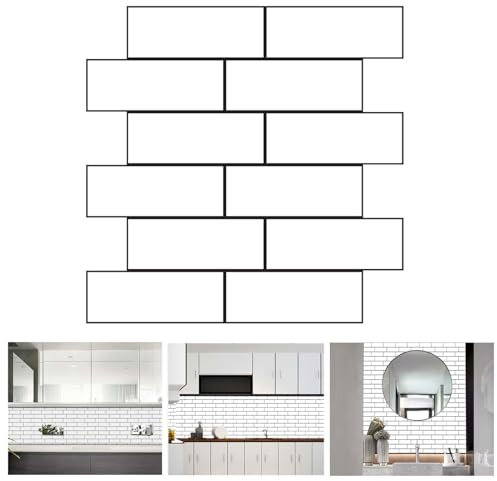 HAILM 10 Pack 9,7 Sq.Ft 3D Wandpaneele Peel und Stick 11,8x11,8 Zoll Faux Brick Tapete Selbstklebende wasserdichte Schaum Tapete für Schlafzimmer Badezimmer Küche, Weiß