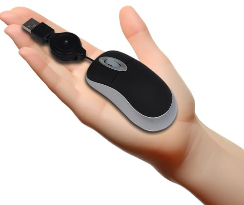 Mini Souris Filaire avec Rétractable Câble USB 70cm,Souris d'ordinateur 1600 D-PI,Ambidextre Petite Mouse avec Fil de Voyage Portable pour PC, Gaming, Ordinateur de Bureau,Laptop,Petites mains (Noir