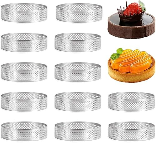 Callstick Confezione da 12 Anelli per Torta in Acciaio Inossidabile, per Mousse per Torta Perforato, Forma ad per Torta, Strumenti per cuocere Torte Rotonde, 6 cm