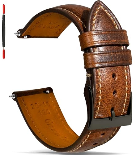 Gomvadr Quick Release läderarmband vintage olja garvat pull-up läderband ersättning klockarmband män kvinnor 16 mm 18 mm 19 mm 20 mm 21 mm 22 mm 24 mm, 22mm-Normal, Läder, Ingen ädelsten