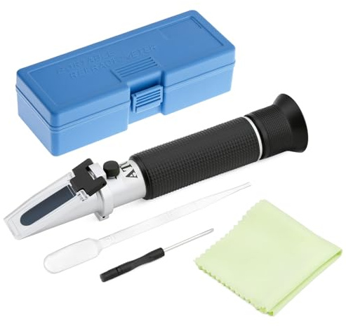 QWORK® Refraktometer Alkohol 0-80% v/v, Tragbares Refraktometer-Alkoholmessgerät, mit ATC für Spirituosen und Ethanol