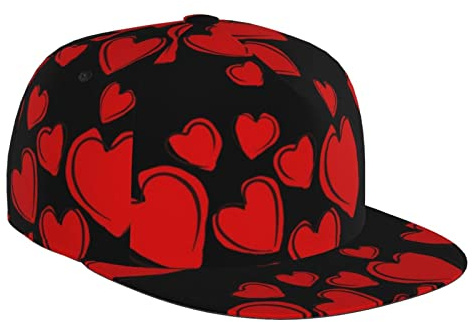 KVHSVEGO Hüte zum Valentinstag mit Herzen-Print für Herren und Damen, Baseballmütze mit rotem Herzen-Muster, süße Herzen, verstellbare Kappe, Einheitsgröße, Schwarz