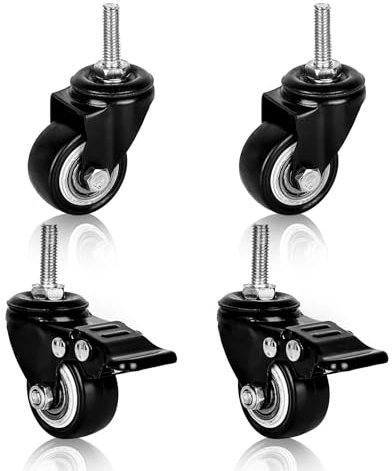 Ruedas M8 para Muebles y Cargas Pesadas - Giratorias de Goma para Exteriores - 2 Con Freno y 2 Sin Frenos