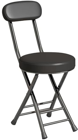 47cm Sgabello Pieghevole Imbottito con Schienale, Sedia da Cucina Richiudibile Portatile per Adulti con Poggiapiedi, Portata 120kg(Zwart)