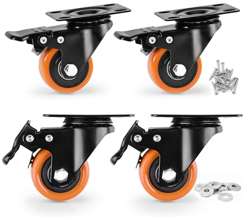 4er Set Schwerlastrollen mit Bremse, Transportrollen 50mm, Industrierollen aus Vollgummi und Lautlose, Lenkrollen f ür Werkstatt, Möbel & Outdoor - Möbelrollen - Rollen Schwerlast,Orange