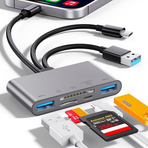 SD Card Reader,High-Speed USB 3.0memory card Adapter for Phone/Pad(grey) | 3 Port SD Card Reader,USB C and USB A Devices with Micro SD & SD Card Slots, Supports SD/Micro SD/SDHC/SDXC/MMC,Plug&Play