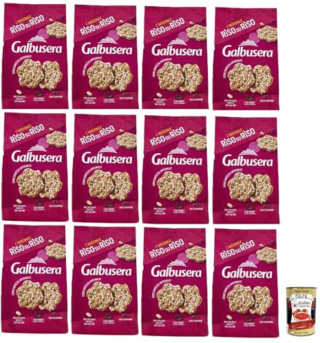 Galbusera RisosuRiso panetti con riso Venere, riso integrale soffiato e semi di papavero, crackers avec riz Venus, bouffs Full Rice et graines de pavot, 12 x 200 g + Italian Gourmet polpa 400 g
