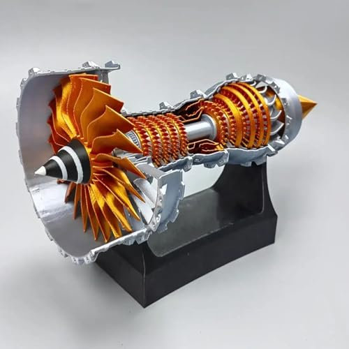 Turbo Fan Engine Modelo TR900 Kit de Motor Impreso en 3D Mini Motor a reacción de avión Experimental científico Puede iniciar un Regalo para entusiastas de la aviación (Oro).(Regular)