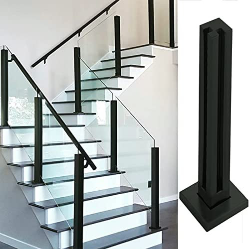 Collier de serrage carré en verre noir robuste avec fentes pour escalier/clôture en acier inoxydable, système de balustre de grenier, poteau d'angle de 95 cm de hauteur