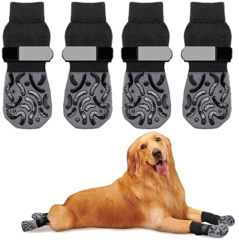 SHUOHONG Hundesocken Anti Rutsch 2 Paar Hundeschuhe Socken Hunde Socke | Verstellbaren Riemen für Innenbereich Pfotenschutz Ableckschutz Schützen Hundepfoten vor Verletzungen auf Hartholzböden (XL)