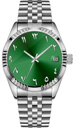 Boyarca Lyxig stål arabiska siffror mekaniska klockor automatisk rörelse urdusiffror mekanisk klocka 38 mm armbandsur för män med lysande vattentät datum, gRÖN