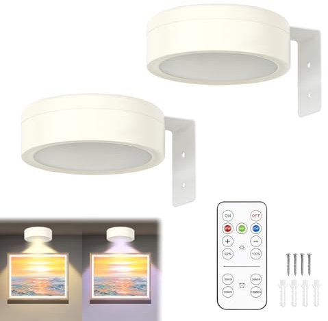 Suevut Luce per Quadri Magnetiche Senza Fili, 2 Pezzi Lampada LED Ricaricabile con Telecomando, 3 Modalità di Colore, Luce per Cornici e Opere d'Arte, Illuminazione da Parete per Ritratti e Quadri