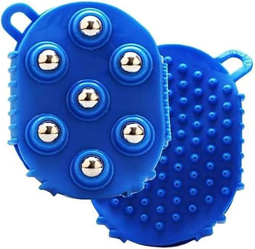 Lymphdrainage-Handschuhe, Lymphdrainage-Handschuhe für Frauen, Handmassageball, Beauty-Roller, Körperpflege-Muskelentlastungsgerät mit 7 Metallkugeln, 360-Grad-Massagerolle für Rücken und Bei (Blau)