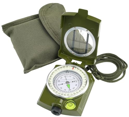 Boussole Multifonctionnelle Militaire, Boussole Randonnée avec Sac de Transport, Boussole de Randonnée, Professionnelle Orientation Militaire Portable en Métal pour Camping Hiking Randonnée(Vert)