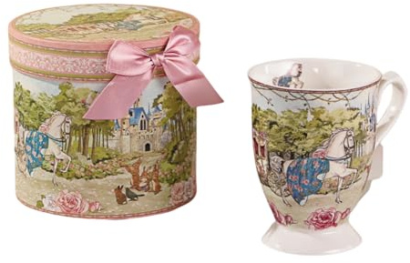 ROSSRORE Ancient Castle Tea Set - Strengthened Bone China Teacup & Saucer Sets, London Floral Wedding Carriage Theme, Luxurious & Elegant Gift Box Packaging (Goblets)300ML