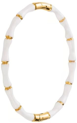 Jude Jewelers Stainless Steel Acrylic Resin Bamboo Bone Style Open Clasp Bangle Bracelet (White)