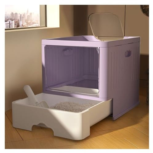Caja de Arena, Caja de Arena Grande for Gatos Cerrada con Tapa, diseño de cajón con Entrada Superior y Pala Caja de Arena para Gatos(Purple)