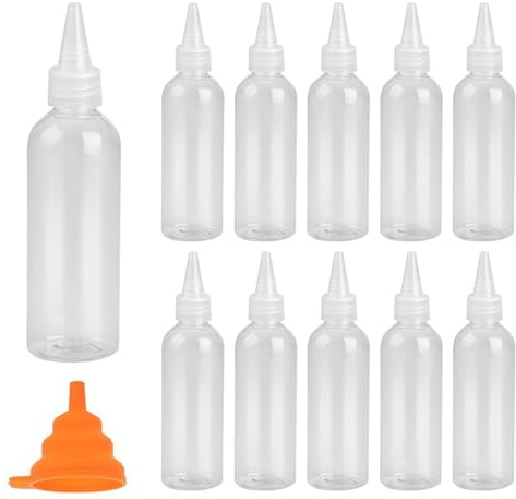 12 STK 100ml Squeeze Flasche, Quetschflaschen, Kunststoff Dosierflasche, Leer Spritzflaschen mit Spitzen Kopf, Plastickflasche Farbflaschen, Saucenflasche für Soßen Ketchup Spender, mit Trichter