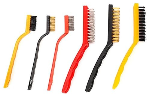 SHULLIN 6 Pcs Edelstahl Drahtbürste Messing Nylon Borsten Stahlbürste bürste Klein Drahtbürsten Set Drahtbürste mit Kunststoffgriffe Messing für die Reinigung von Schweißschlacken und Rost