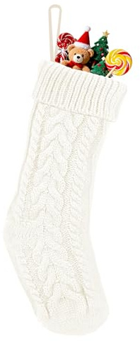 Summerdate 46 cm Große Gestrickte Weihnachtsstrümpfe – Geschenkbeutel für Kamin, Familiendekoration & Christbaumschmuck (Weiß, Diagonales Zopfmuster)