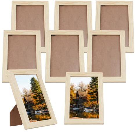 CHUENKUK 8 Stück Kleine Bilderrahmen, 10,2 x 15,2cm Fotorahmen, MDF Rahmen Holzbilderrahmen Set für Fotos, Naturholz