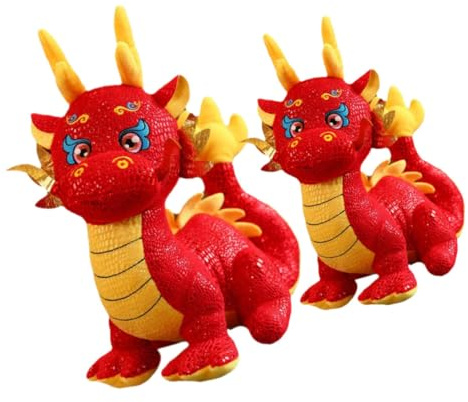 FELTECHELECTR 2 Pièces Poupée Peluche Dragon à Poser Décoration Chanceuse du Nouvel an Chinois Lot de Dragons Peluche Symbole de Santé et Richesse
