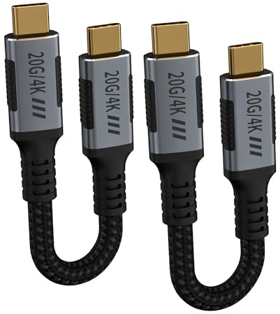 KMMXXCPM Câble USB-C Court [2Pack,15cm],Cable USB C 3.2 Gen 2,USBC 20Gbps Transfert Données Compatible avec Thunderbolt 3,USB Type C 240W Charge Rapide,USBC 4K@120Hz pour Moniteur,SSD,Docking,Hub.