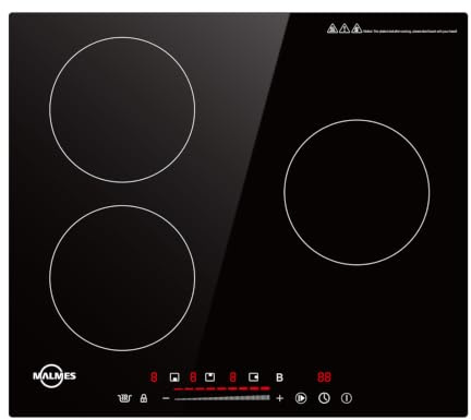 MALMES Built in Induction Hob 60cm, 3 Cooking Zones, No Plug D60474H2 | 5500W Induction Cooker with Booster, 9 Levels Power, Child Safety Lock, Smart Touch Control, 99 Min Timer