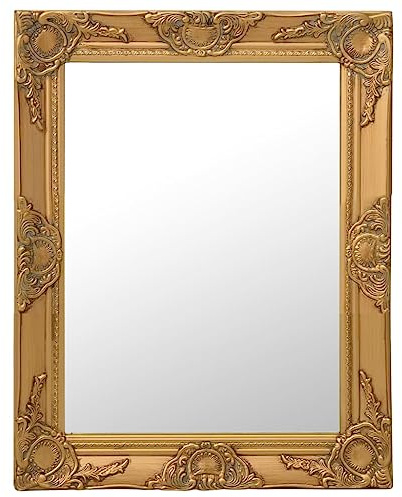 Mokuyary Wandspiegel im Barock-Stil 50x60 cm Golden Dekorativer Wandspiegel,Bruchsicherer Badezimmer Spiegel zum Aufhängen und Anlehnen,für Schlafzimmer,Bad,Wohnzimmer