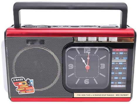Annadue Tragbares Kurzwellenradio, Retro-Radio, Bluetooth-Lautsprecher mit AM-FM-Kurzwellenempfang, USB- und SD-Wiedergabe, 6-Stunden-, Vintage-Design für den Innen- und Außenbereich (Rot)