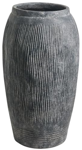 Blumenvase groß gerillt grau rund 28x28 cm In- & Outdoor 50 cm hoch Bodenvase Argino