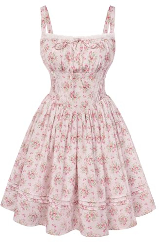 SCARLET DARKNESS Robe d'été pour femme - Mini robe corset à motif floral - Sans manches - Bretelles spaghetti - Robe d'été trapèze