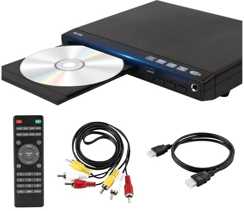 Tosuny Lettore DVD HDMI Senza Regione per TV, Lettore CD/DVD HD 1080P con Porta Microfono HDMI/AV/USB/6,5 Mm, Riproduce e Multiformati di Tutte le Regioni, Supporto NTSC/PAL, (Black)