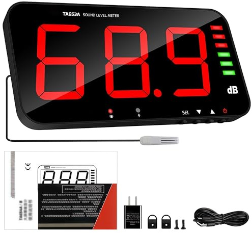 Dezibelmessgerät 13 Zoll, 30-130 DB Digitaler Schallpegel-Messgerät | Großem LED-Display, Akustischer und optischer Alarm, Computerkommunikations und Datenspeicherfunktionen für Schulen, Büros
