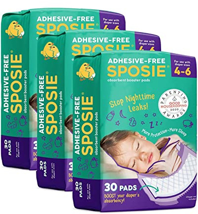 Sposie Overnight Diaper Booster Pads, Stops Leaks and Bedwetting, Original Adhesive-Free Absorbent Inserts, Helps Reduce Nighttime Changes and Rash, Use with Sizes 4-6, Made in U.S.A. 90 ct.